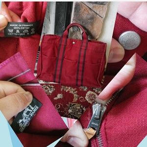 Authentic Hermes Fourre bag Canvas Handbag